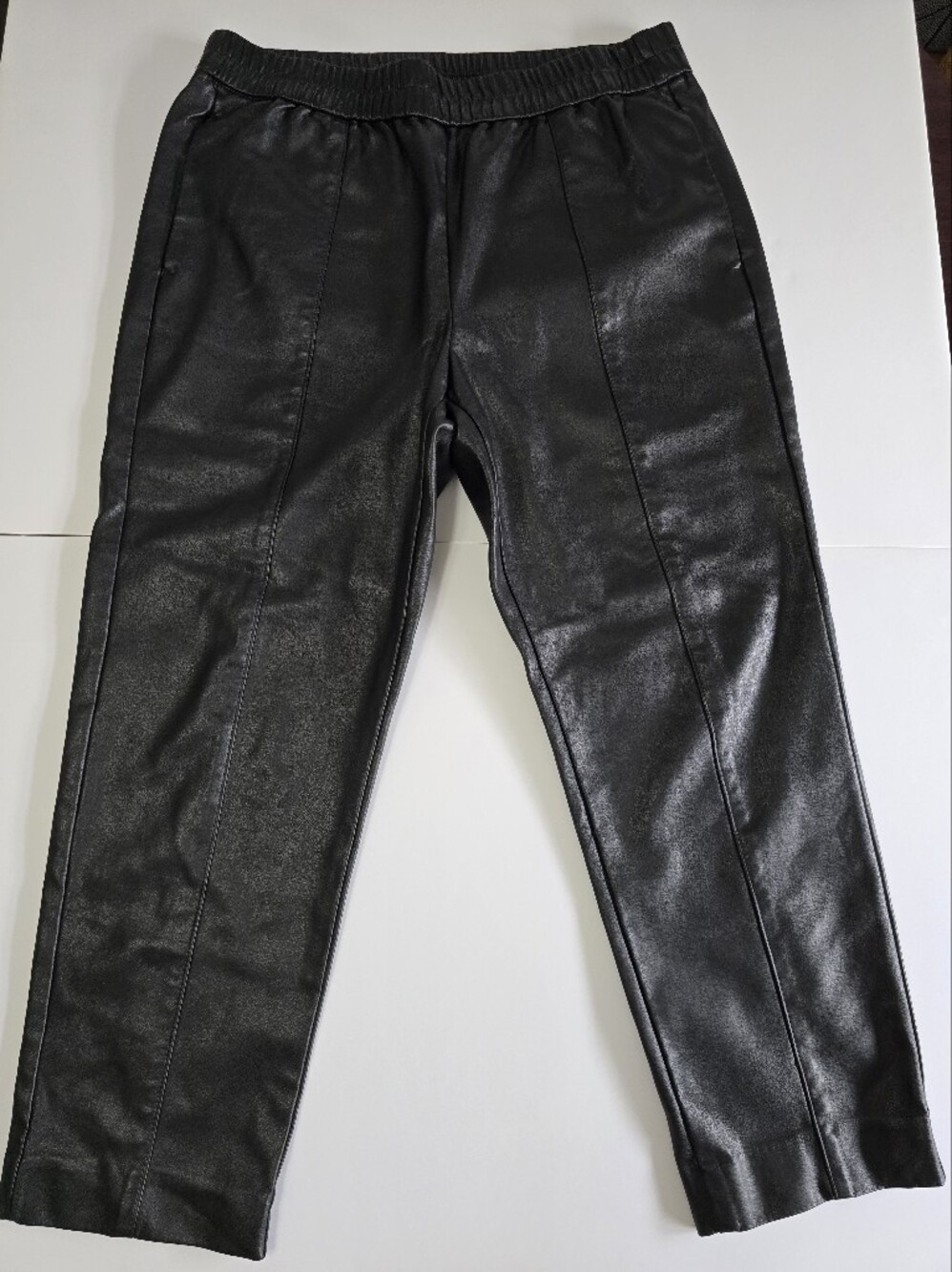 Ann Taylor Petite Large Black Faux Leather Elastic Waist Pants